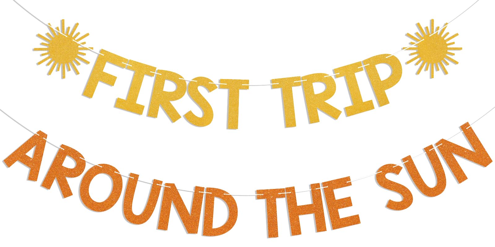 Photo 1 of First Trip Around the Sun Banner - Boho Sunshine 1st Birthday Party Banner, Sunshine Baby Shower Party Decorations Gold Orange