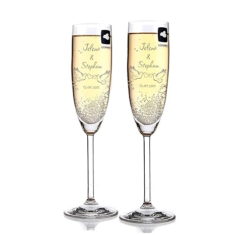 Leonardo 2 Sektgläser zur Hochzeit mit Gratis Gravur des Namens und Datums