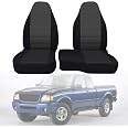 Fioqe 60/40 Cloth Bench Seat Cover For Ford Ranger XLT 1998-2003 | High Back, No Console | Black