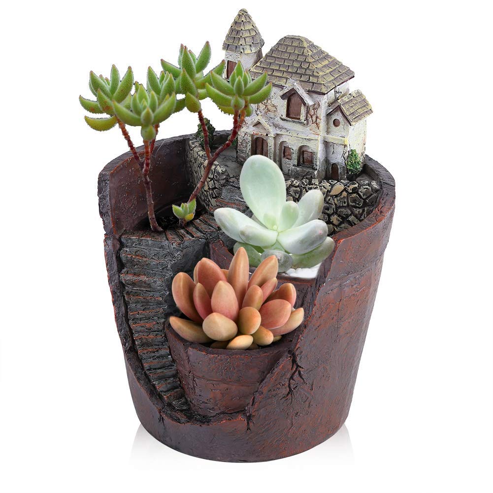 Zerodis Resin Succulent Pot Animal Shaped Planter for Artificial Live Succulent Plants, Herb Flower Basket Garden Home Decor with Castello Design