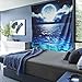 ACRAFT Wall Tapestry Moon Ocean Stars for Bedroom Wall Hanging Blue Queen Teal Turquoise Decor Ocean Sea Tapestries for Yoga Beach Picnic Blanket(Shining Clean)