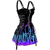 DRESSFO Women's Goth Sleeveless Dress Gothic Vampire Vintage Galaxy Octopus Print Cosplay Lace Up Mini Dress