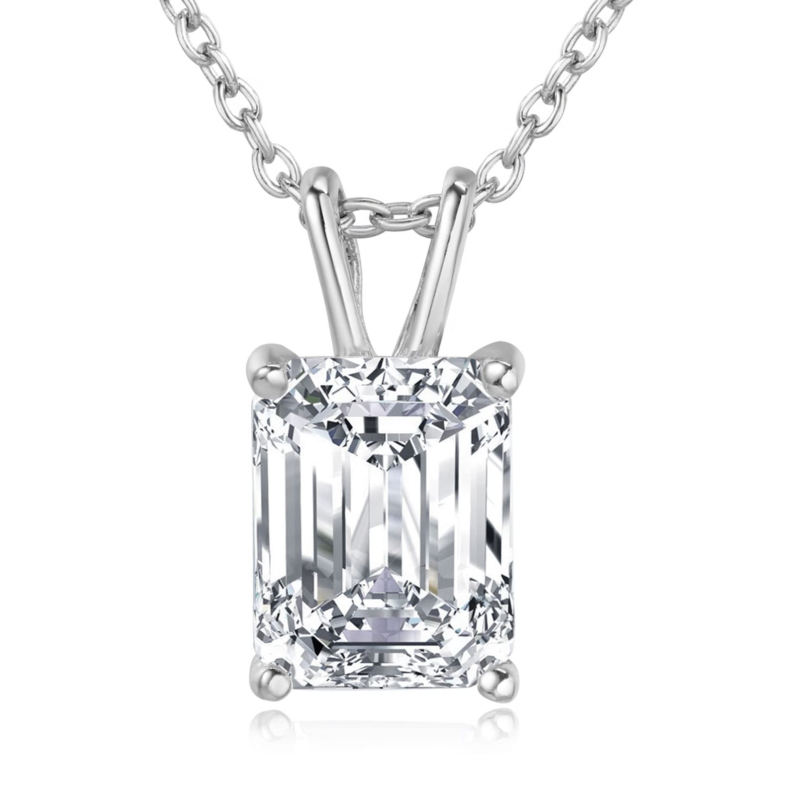 SHELOVES Elegant Emerald Cut Solitaire Pendant Necklace for Women Cubic Zirconia 925 Sterling Silver
