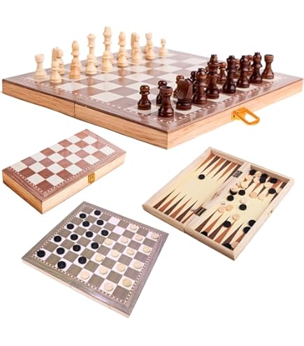 jogo 3 em 1 xadrez dama gamão madeira tabuleiro 29x29 cm | Amazon