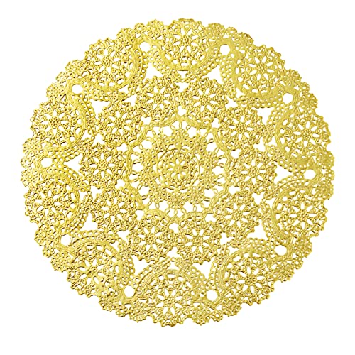 60 Pack Gold Paper Doilies 10 inch, Round Medallion Lace, Wedding