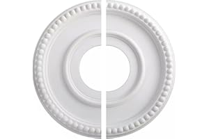 Emiif 12" Ceiling Medallion for Chandelier & Fan, PU Split Design (315mm OD/100mm ID), No-Drill Installation, White Vintage Decorative Ring