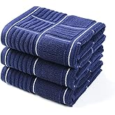 Anyi 100% Cotton Kitchen Towels, Absorbent Dish Towels with Hanging Loop, Soft Kitchen Hand Towels for Washing Drying Dishes(16x26, Set of 3, Navy)