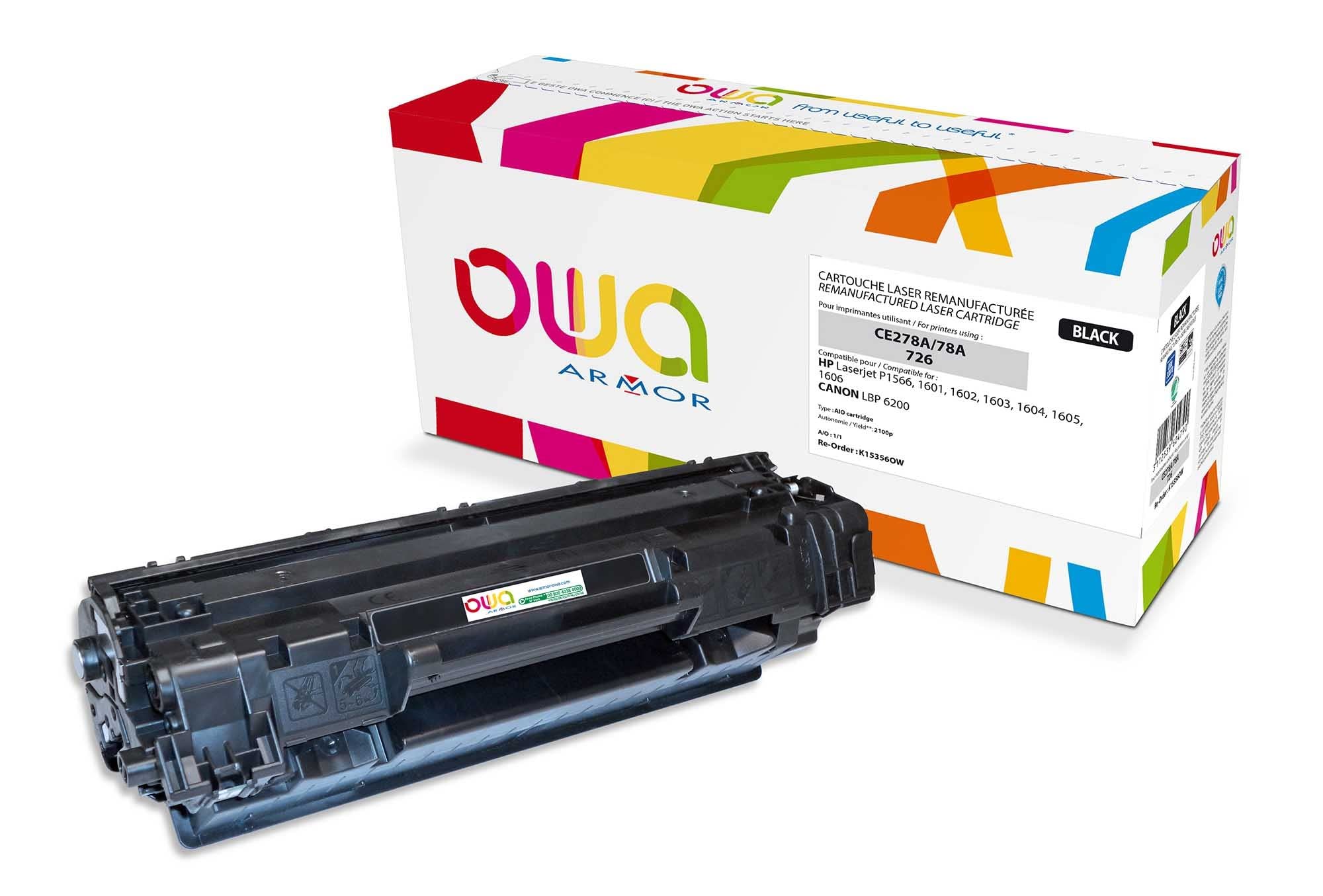 Armor CE278 A/726 Black Remanufactured Laser Toner Cartridge Compatible with Laserjet Professional Printer