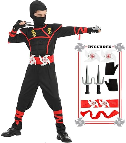 Rubies - Kit D'armes Ninja - Porte-armes Dorsal, 2 Sabres 71 Cm, 2 Couteaux 23 Cm - Déguisement Enfant