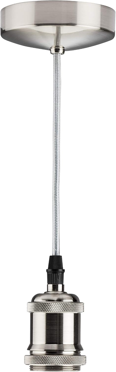 Knightsbridge 6 Inch E27 Vintage Pendant Set in Brushed Chrome, 150mm - Image 3