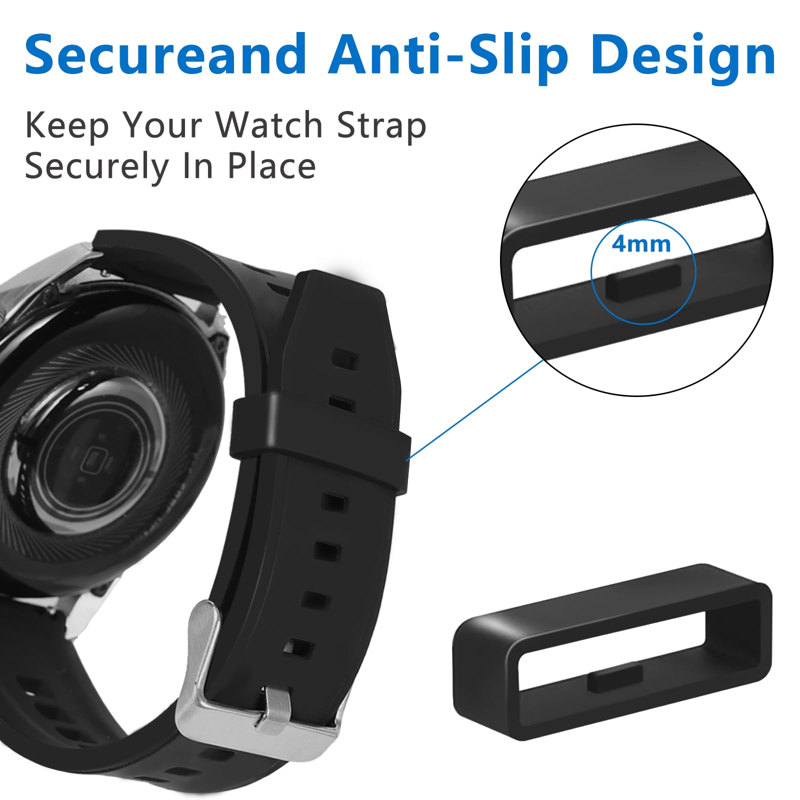 Vnsuyo 6 Pcs Watch Band Keepers, 16mm/18mm/20mm/22mm /24mm/26mm Watch Strap Holder Loops Retainer, Black Silicone Watch Band Fastener Rings Replacement Parts for Smart Sport Watches