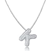SKQIR Diamond Initial Letter Necklace for Women Bubble Gold Plated Puffy Balloon Alphabet Crystal Zircon Pendant Name Necklace Dainty Charms Trendy Jewelry Gift for Women