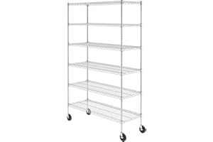 SafeRacks NSF Certified Storage Shelves, Heavy Duty Steel Wire Shelving Unit with Wheels and Adjustable Feet, Used as Pantry Shelf, Garage or Bakers Rack Kitchen Shelving - (18"x48"x72" 6-Tier)