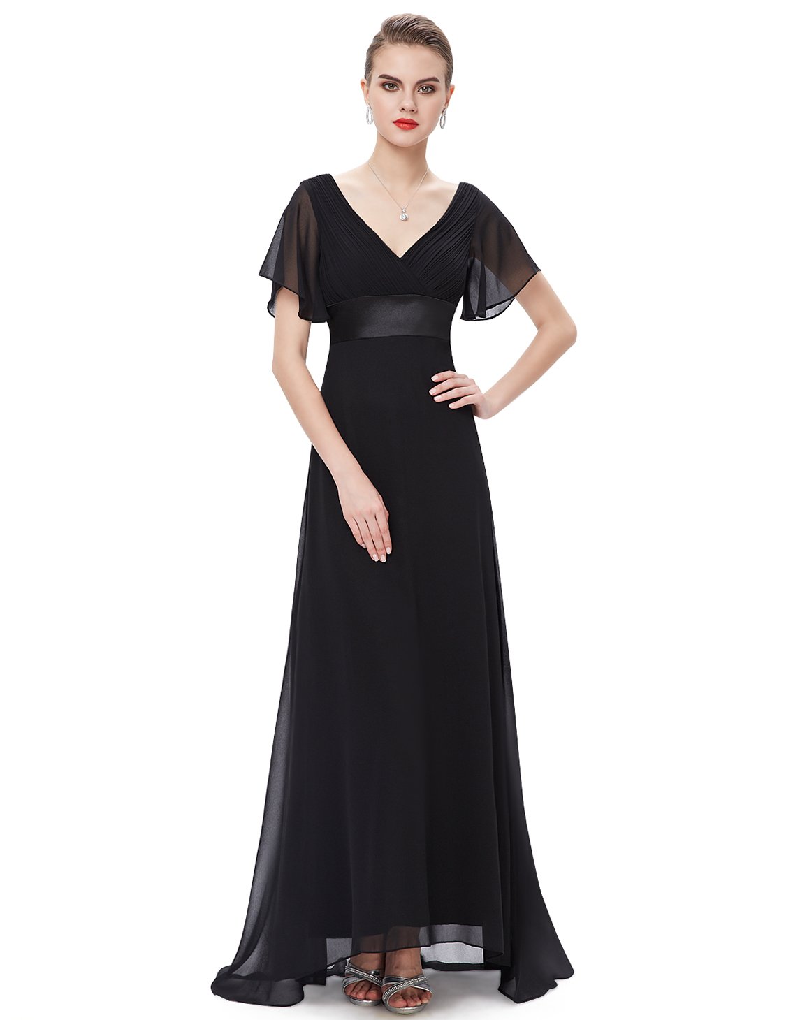 V neck cocktail dress short sleeves dresses