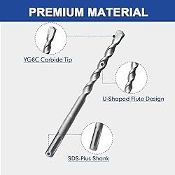 BHTOP 17 Pcs SDS Plus Rotary Hammer Drill Bits and