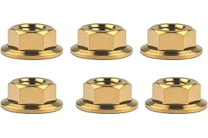 Wanyifa Titanium DIN6923 M5 M6 M8 M10 M12 M14 M16 Hex Flange Nuts Pack of 6 (M5 Pitch 0.8mm, Gold)