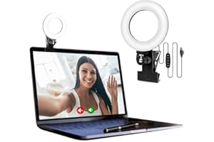 EEIEER Video Conference Lighting Kit, Clip-On LED Ring Light with USB Power, 3 Color Temperatures & 5 Brightness Levels, Perf