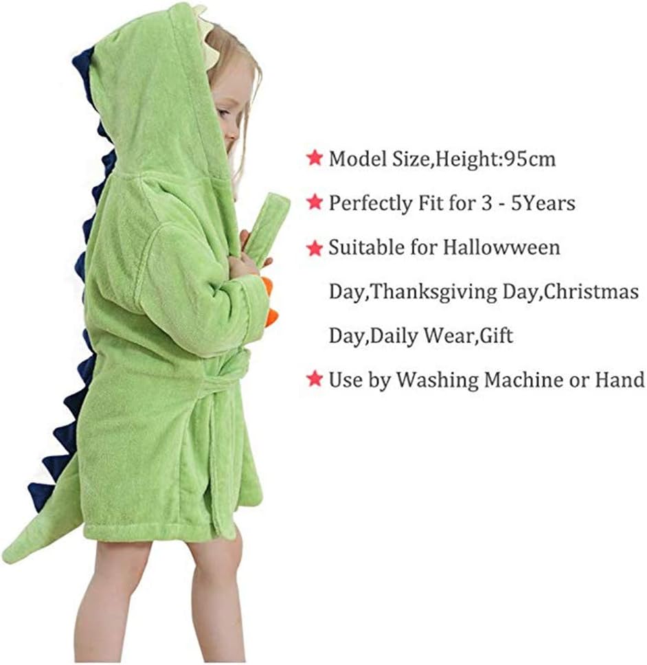 BAOPTEIL Toddler Cotton Bathrobe Baby Boy Girl Dinosaur Hooded Bath Towel Robe for Kids (Green, 1-3T/(Length-19.7")): Home & Kitchen