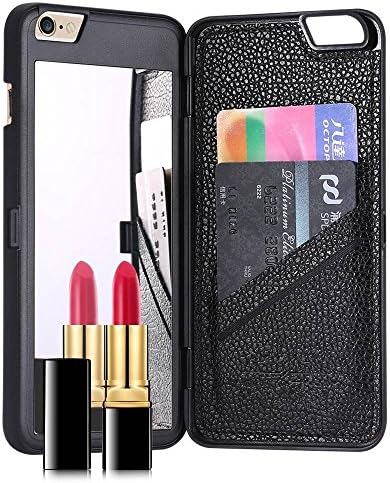 For Apple iPhone 7 Case, MoMo Casier [Hidden Mirror] [Slim Fit] Luxury Wallet ID Credit Card Slots Flip Holder with Kickstand Feature Hard Plastic Back Protective Cover, Black