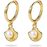 Pearl Shell Huggie Dangle Earrings - Dainty, Lightweight Seashell Drop Hoop Earrings for Summer Beach Jewelry Women's Gift
