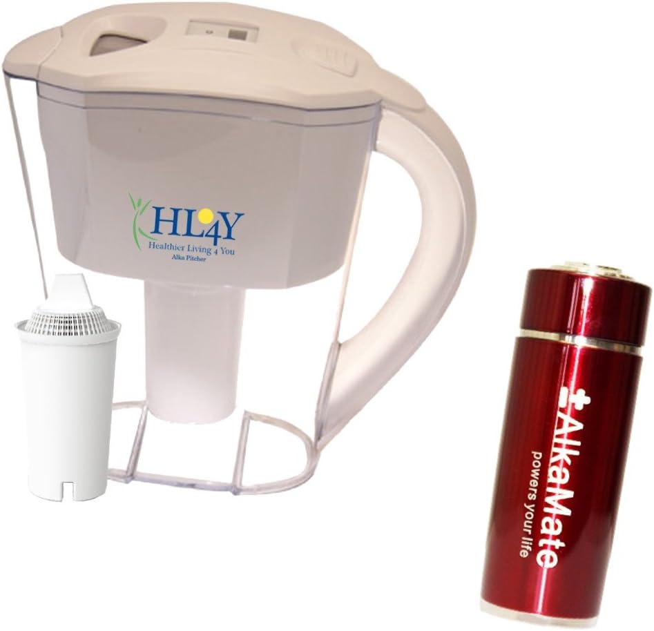 Alkaline Water Pitcher Bundled with Portable Alkaline Water Maker (Red)