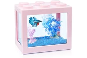 TSXUREPAW Small Betta Fish Tank, Stackable Mini Fish Tank Aquarium Tank Kit, 3/5 Gallon Rectangular Fish Bowl with Aquarium Gravel Decoration, Tiny Cube Tank for Seaweed Balls Sea Monkeys