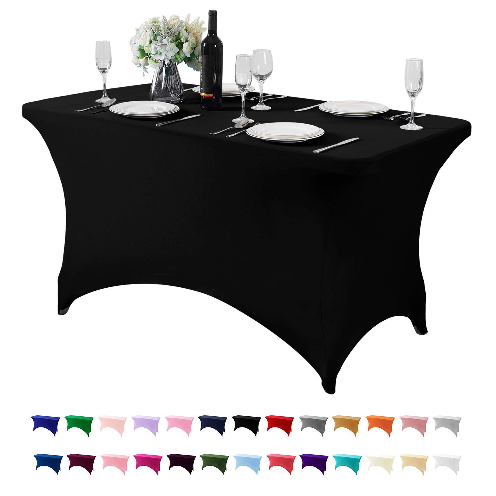 Photo 1 of Hezuzo Spandex Table Cover for 4FT or 6ft or 8ft Table Universal Fitted Stretch Tablecloth for Party, Banquet, Wedding and Events-Black