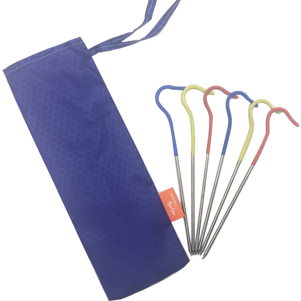 TiTo TitaniumShepherd's Hook Tent Stakes Tent pegs nail pegs with Flourescent Head DIA 3.0mm and Length 165mm only 6.7G(Pack of 6)