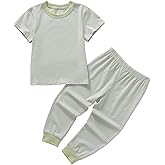 Uobzyaq Kids Cotton Pajamas Set Comfy Short Sleeve & Long Pants 2pcs Pj's Sleepwear 2-8T