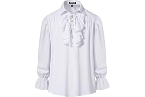 JEMITOP Mens Pirate Vampire Ruffle Shirt Elastic Cuff Poet Victorian Steampunk Renaissance Medieval Cosplay Costume