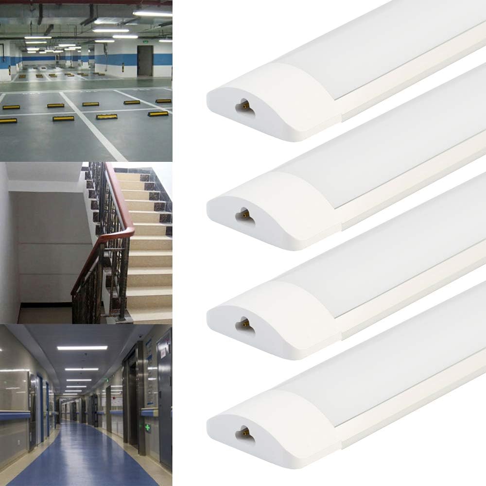 4 Pack Excellent LED Batten Lights,6000-6500k,Super Bright White Light,3FT 27w Linkable Length 25cm LED Fixture Garage Shop Lights