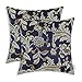 CaliTime Throw Pillow Covers Pack of 2 Vintage Floral Leaves Cushion Cases for Couch Sofa Home Decor 18 X 18 Inches Navy Blue