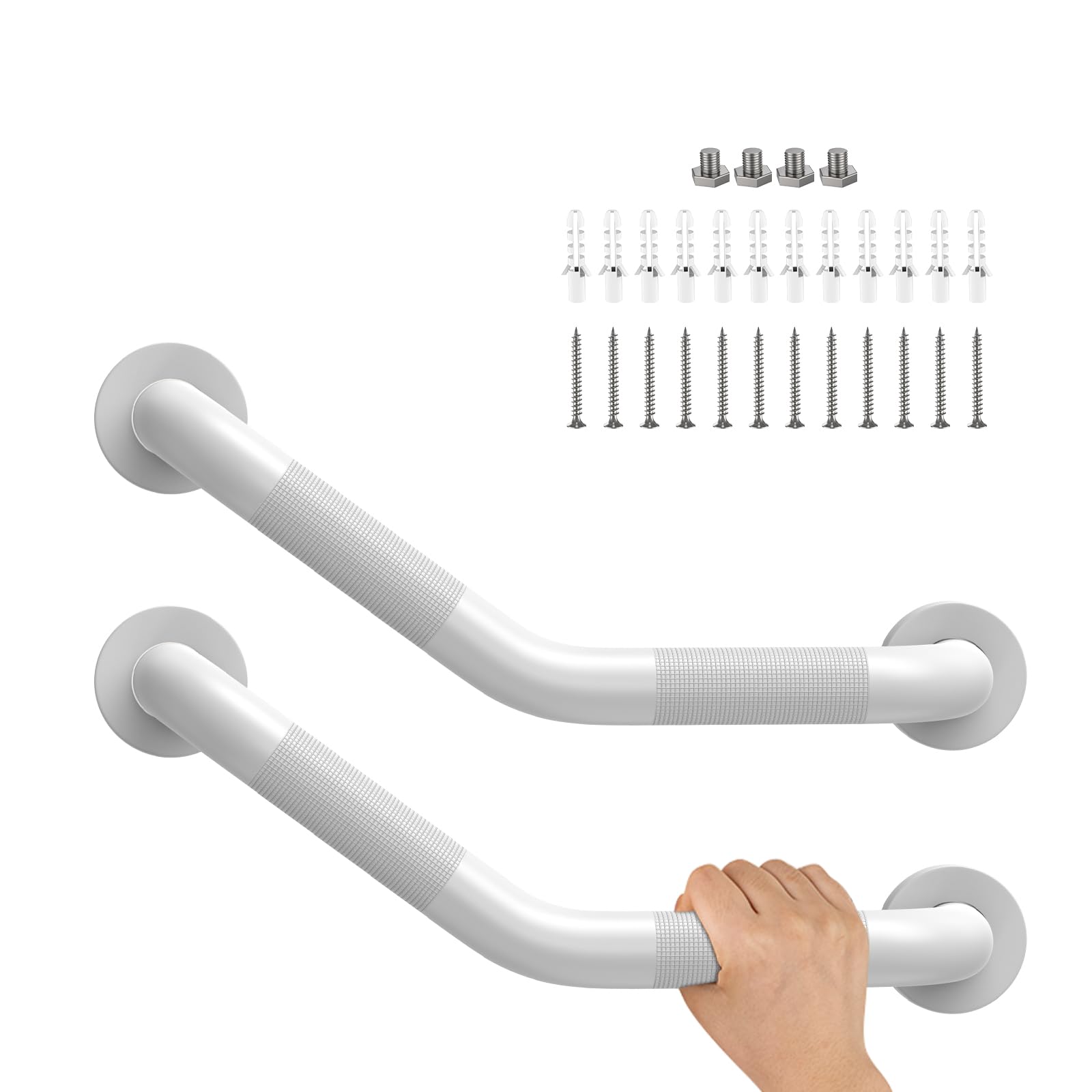 Photo 1 of 16 Inch Angled Shower Grab Bar White, Munzong 2 Pack Anti Slip Bathroom Grab Bar, Knurled Bathroom Balance Bar,Safety Hand Rail Support Handicap Elderly Injury Senior Assist Bath Handle-1.25” Tube