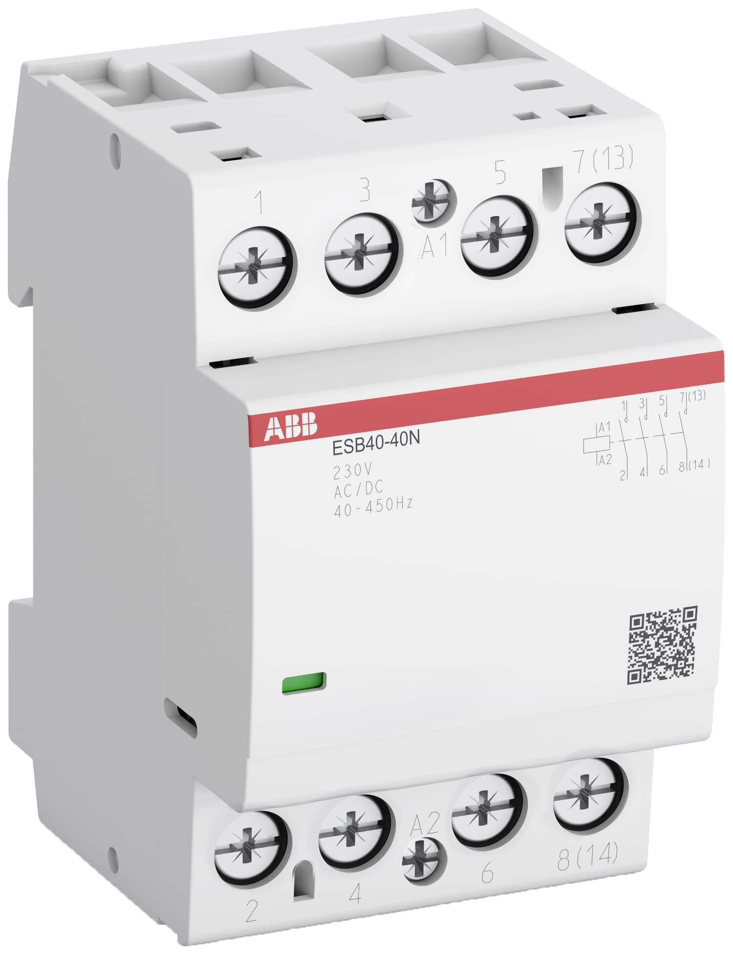 ABB Protecta Plus ESB40-20N-06 230V AC/DC Installation Contactor • 40 A Rated Current • 2 NO 2-Pole Modular Contactor • DIN Rail Mount 54 mm Width • 1SAE341111M0620