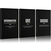 3Pcs Motivational Wall Art Black White Inspirational Canvas Poster Print Entrepreneur Quotes DETERMINATION GRIT SUCCESS Picture Artwork Wall Decor for Modern Office Gym Bedroom 12x16in Unframed