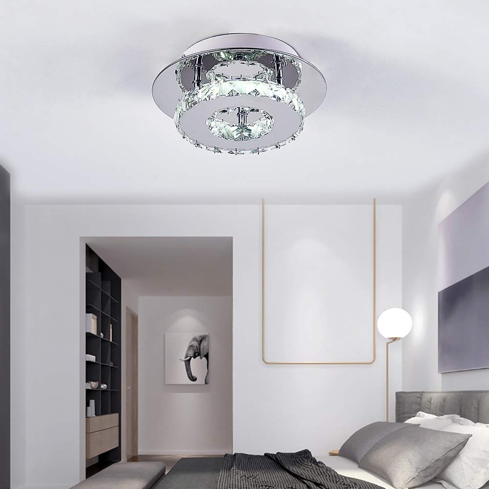 XEMQENER 12W Round Crystal Ceiling Light Stainless Steel Chassis for Bedroom Hallway Porch (12W Round) — image 1