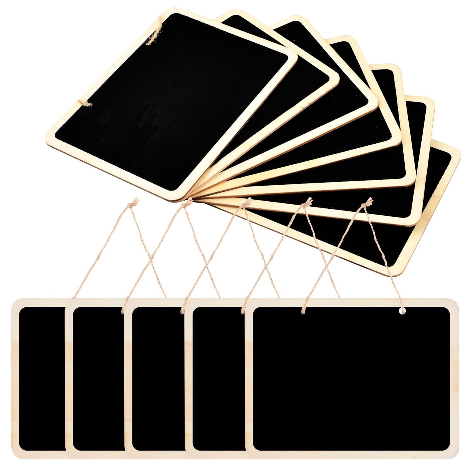 12PCS Black Mini Chalkboard with Hanging String, Wooden Double Sided Hanging Chalkboard Signs, Rectangle Hanging Chalk Board Label, Erasable Message Board Blackboard Tags for Room Office Home