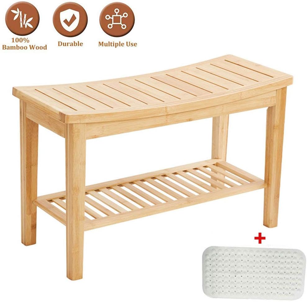 Amazon Com Hjhy Bamboo Bath Seat Waterproof Wood Bathroom Shower Seat Stool For Shaving Legs Spa Chair With Slip Resistant Rubber Bathroom Organizer For Indoor And Outdoor Home Kitchen