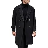 SOMTHRON Men's Winter Pea Coat Notched Lapel Double Breasted Trench Coat Windproof Long Jacket Overcoat
