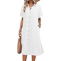 Picture of HOTOUCH Womens Dress Summer Casual Midi Short Sleeve Button Down Shirt Dresses Loose Beach Cover Up with Pockets