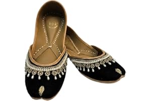The Shoe Artisans Handmade Black Velvet Punjabi Jutti, Beaded Embroidered Wedding Shoes, Slip-On Flats