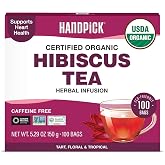 HANDPICK Organic Hibiscus Tea (100 Tea Bags) Pure Indian Hibiscus Flowers | Fresh Floral Flavor | Caffeine Free, Non GMO | Herbal Tea in Eco-Conscious Teabags | Direct from Source | Enjoy Hot or Iced