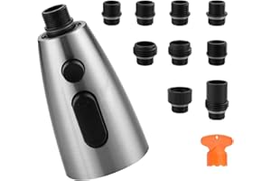 WOWOW Kitchen Faucet Head Replacement Brushed Nickel, 3 Function Pull Out Spray Nozzle with 9 Adapters for Kitchen Sink Faucet，American Standard for Moen Kohler Delta Faucets G1/2 Male Connector