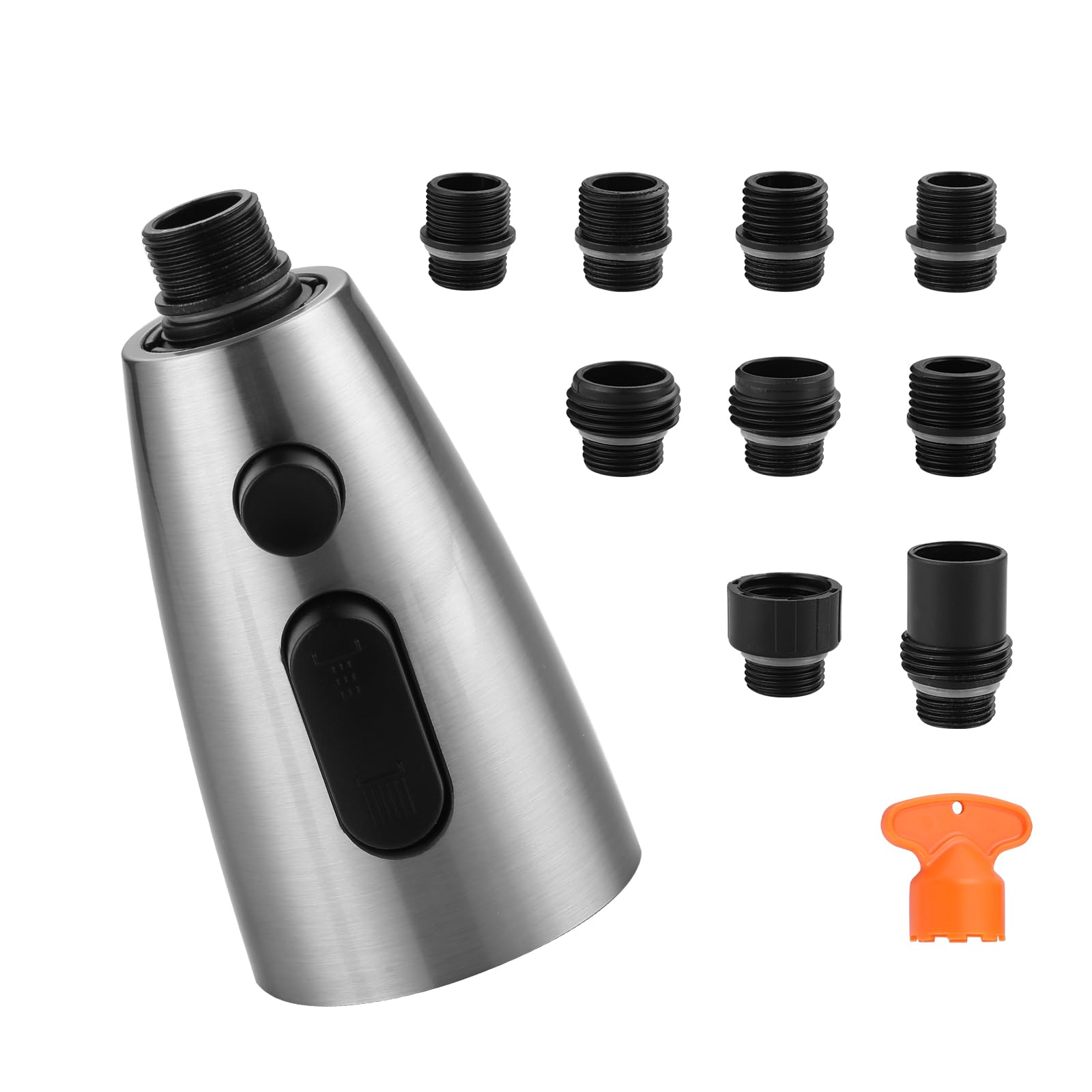Photo 1 of WOWOW Kitchen Faucet Head Replacement Brushed Nickel, 3 Function Pull Out Spray Nozzle with 9 Adapters for Kitchen Sink Faucet?American Standard for Moen Kohler Delta Faucets G1/2 Male Connector