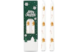 GOLIBRA 2 Pack Christmas Taper Candles, 10 Inch Unscented Candlesticks with Gingerbread Man and Candy Cane Design for Holiday Table Centerpiece, Fireplace Mantel, Winter Weddings, Seasonal Home Decor