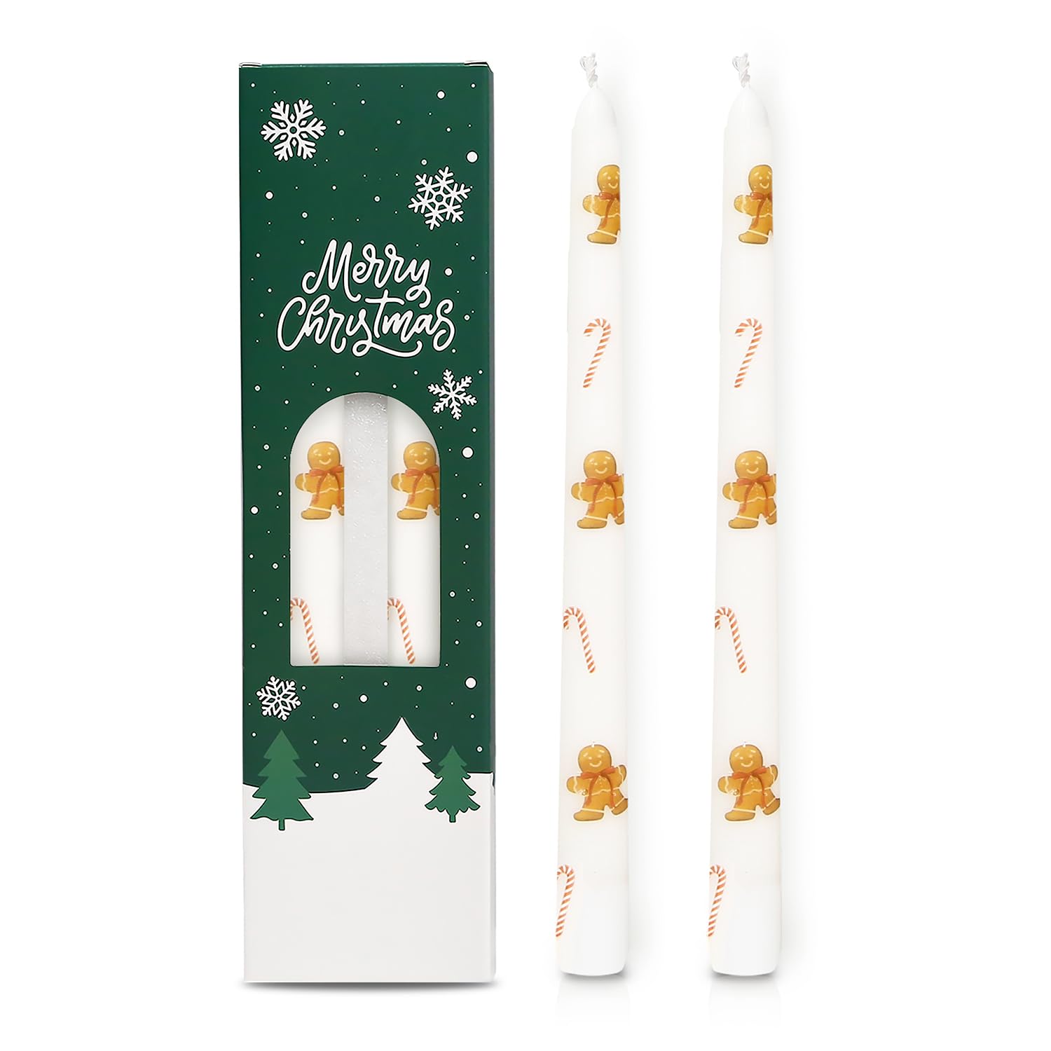 Photo 1 of 2 Pack Christmas Taper Candles, 10 Inch Unscented Candlesticks with Gingerbread Man and Candy Cane Design for Holiday Table Centerpiece, Fireplace Mantel, Winter Weddings, Seasonal Home Decor