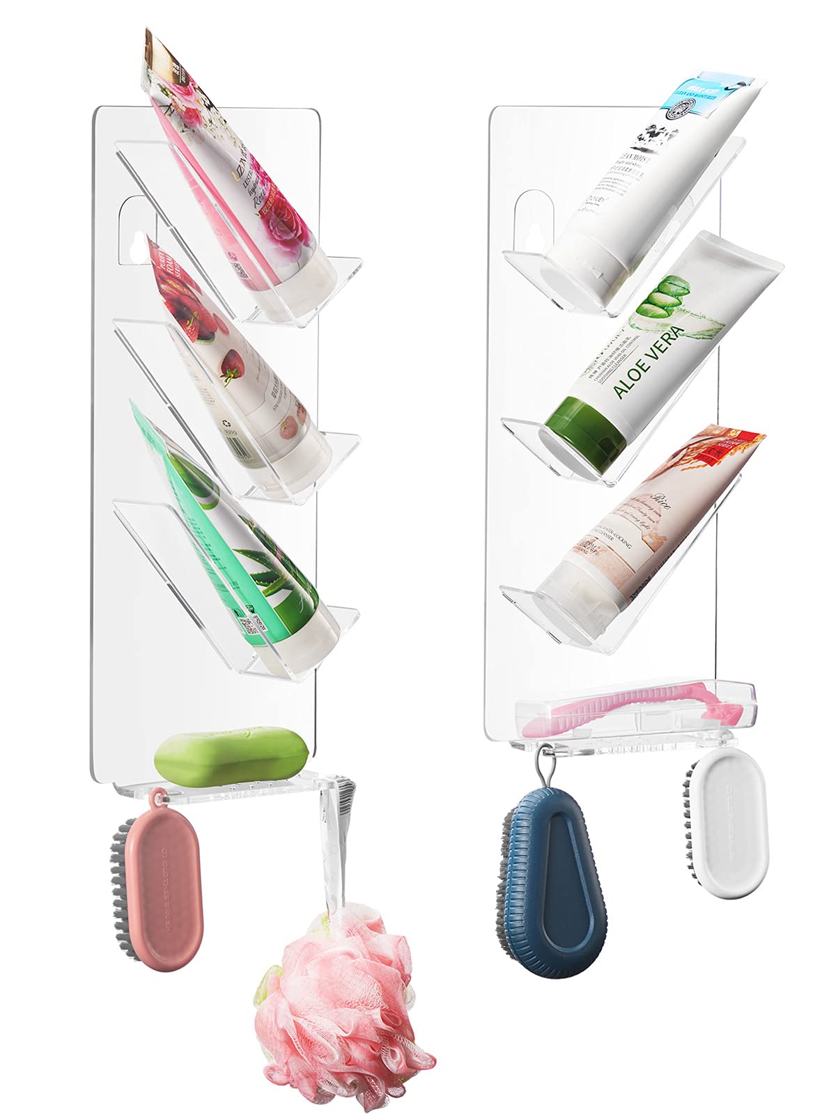 Lisol Rust Proof Shower Caddy 2 Pack, Bathroom Storage Organiser Adhesive, Shower Caddy Organizer, No Drilling, Neat and Tidy Bath Shelf for Everything (Clear)