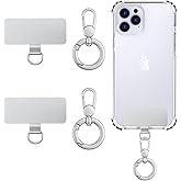 MoKo Heavy Duty Phone Tether Tab ×2, 360° Rotatable Spring O Ring ×2, Metal Ultra-Thin Cellphone Lanyard Pads Cellphone Strap Patches Connector Tether Tabs for Full Phone Case, Silver
