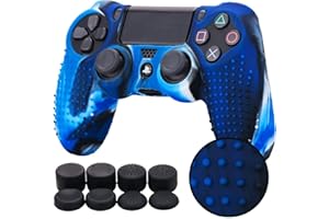 YoRHa Studded Silicone Cover Skin Case for Sony PS4/slim/Pro Dualshock 4 Controller x 1(Camouflage Blue) with Pro Thumb Grips x 8