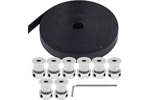 Zeelo GT2 Timing Belt 9mm Pulley, 8pcs 5mm 20 Teeth Timing Pulley Wheel and GT2 5 Meters Rubber 2mm Pitch 9mm Wide Timing Belt with Allen Wrench for 3D Printer CNC